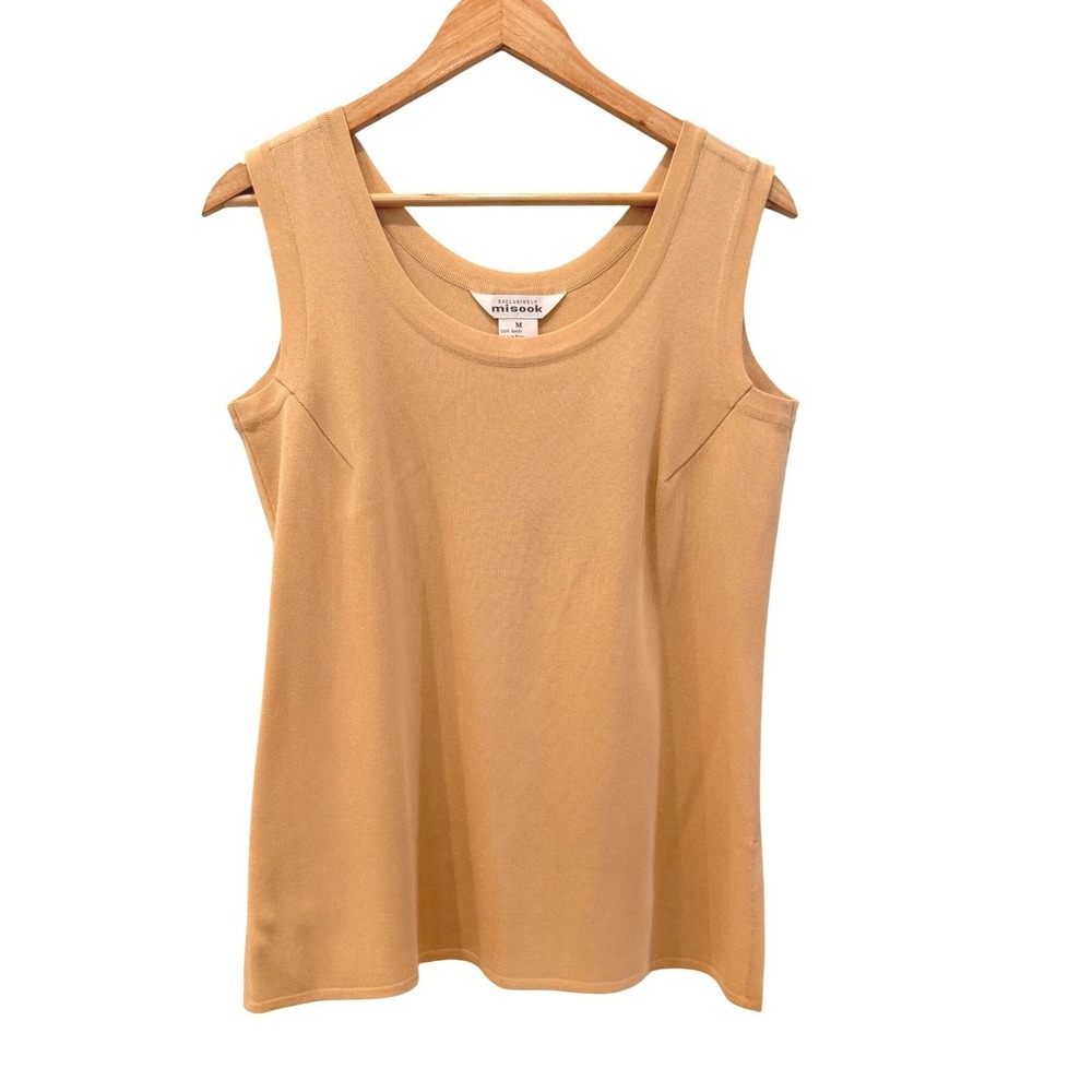 Misook Womens Knit Tank Top Side Slit Tan Medium Career Work Classic Old Money - Picture 2 of 10